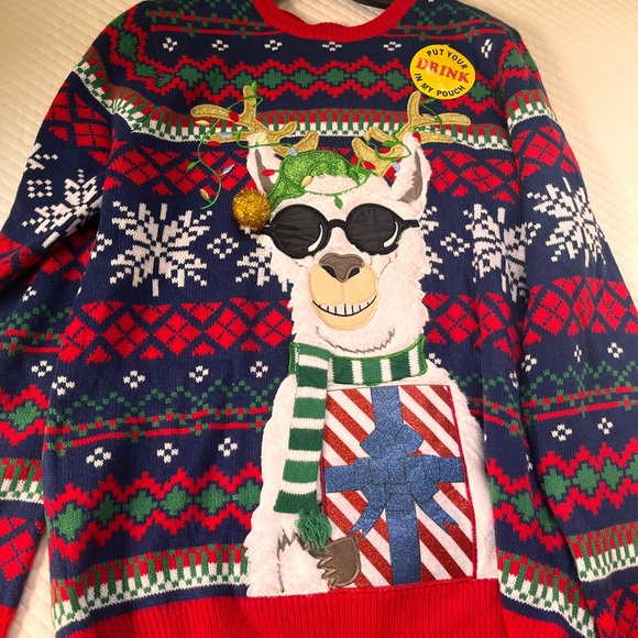 Festive Llama Christmas Sweater - Red, Blue, Green - Picture 1 of 1
